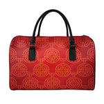 Chinese Lu Symbol Pattern Print Leather Duffle Bag
