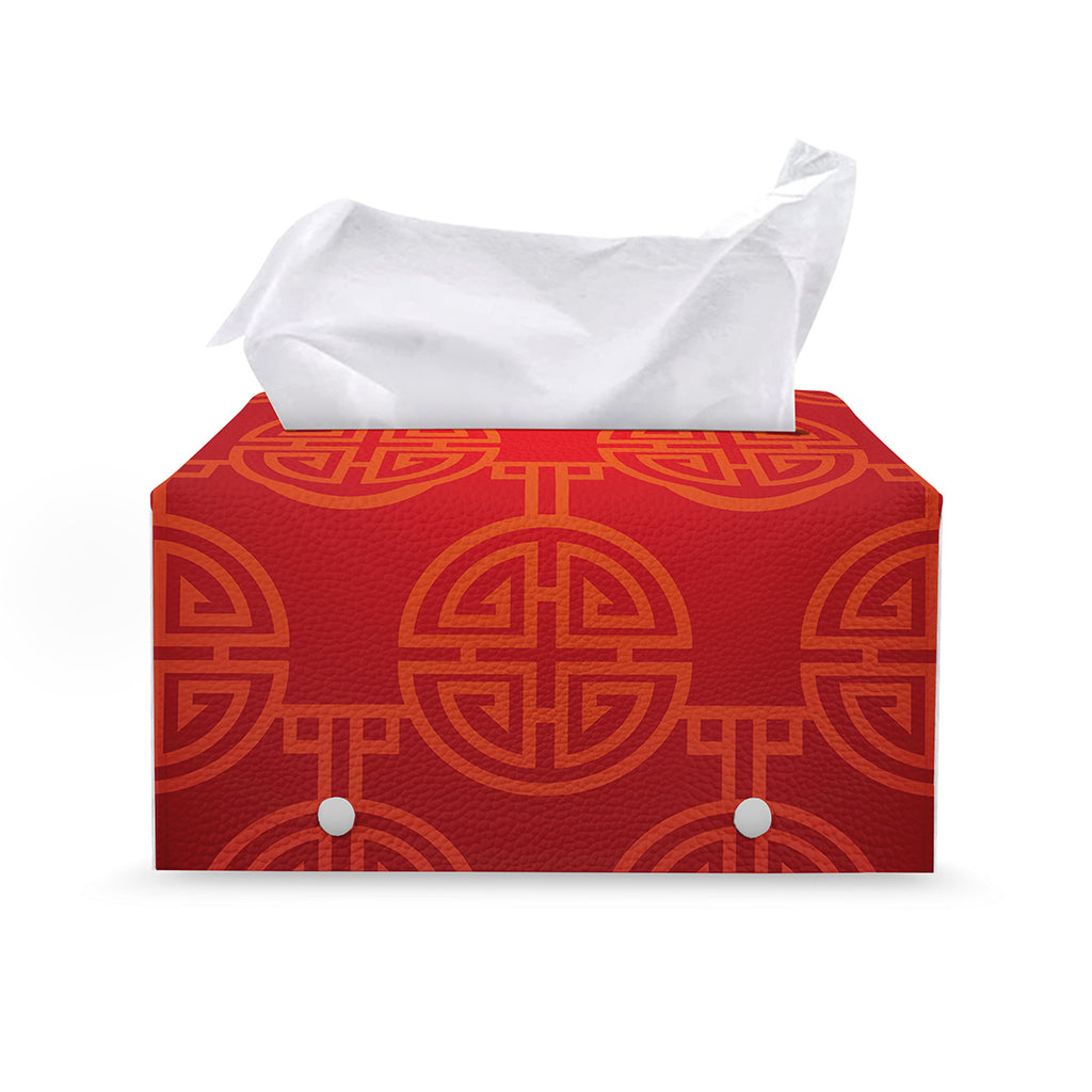 Chinese Lu Symbol Pattern Print Leather Tissue Box Cover