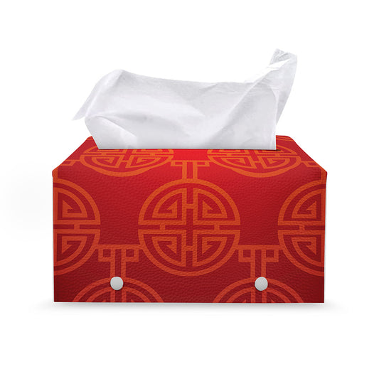 Chinese Lu Symbol Pattern Print Leather Tissue Box Cover