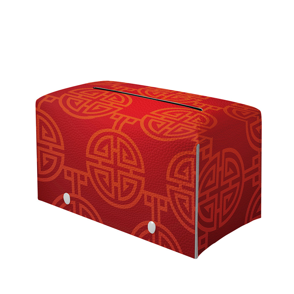 Chinese Lu Symbol Pattern Print Leather Tissue Box Cover