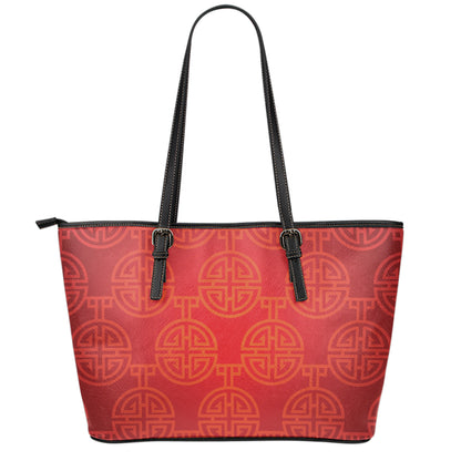 Chinese Lu Symbol Pattern Print Leather Tote Bag