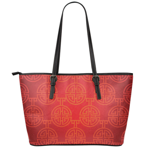 Chinese Lu Symbol Pattern Print Leather Tote Bag