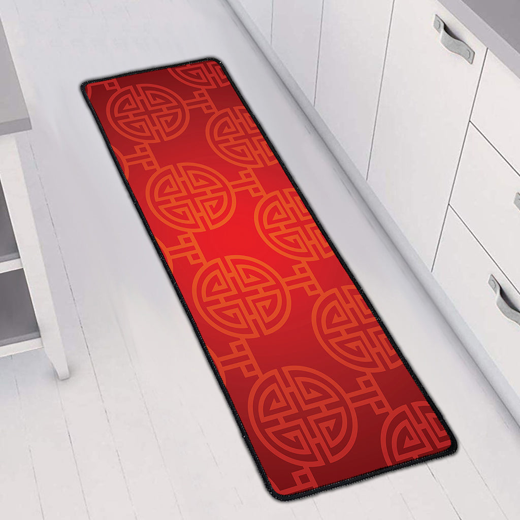 Chinese Lu Symbol Pattern Print Long Kitchen Mat