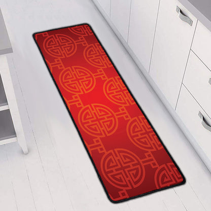 Chinese Lu Symbol Pattern Print Long Kitchen Mat