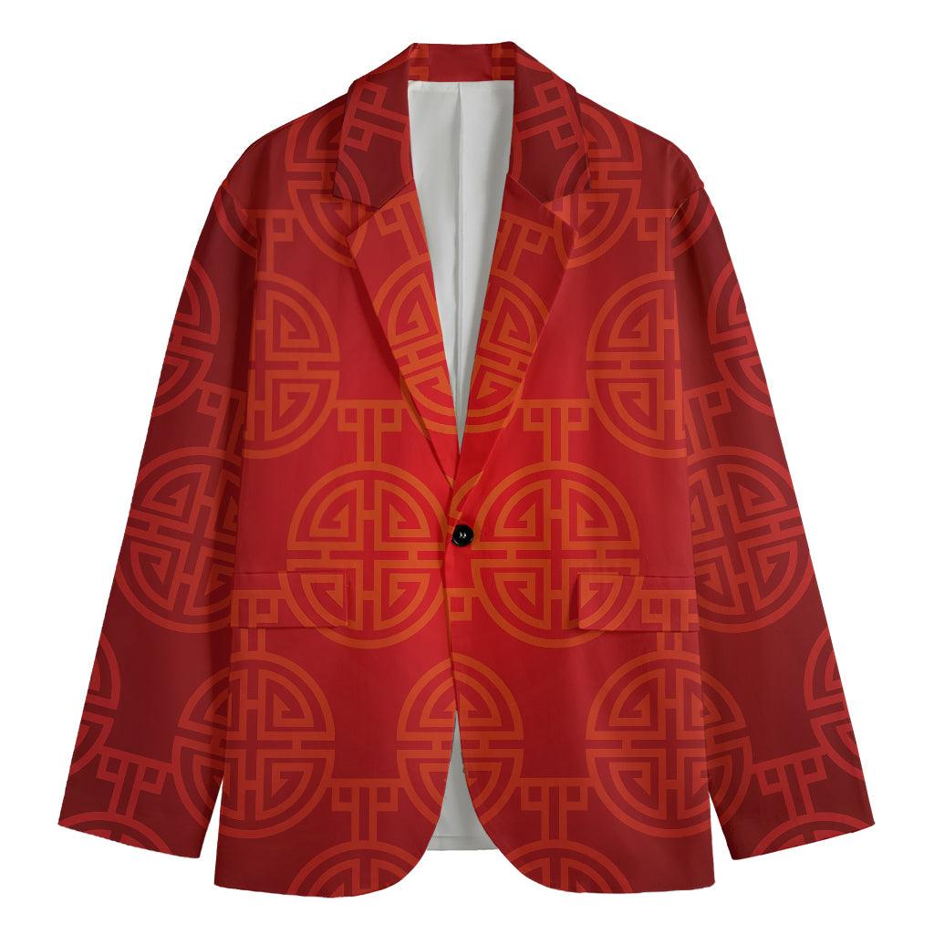Chinese Lu Symbol Pattern Print Men's Blazer