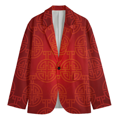 Chinese Lu Symbol Pattern Print Men's Blazer