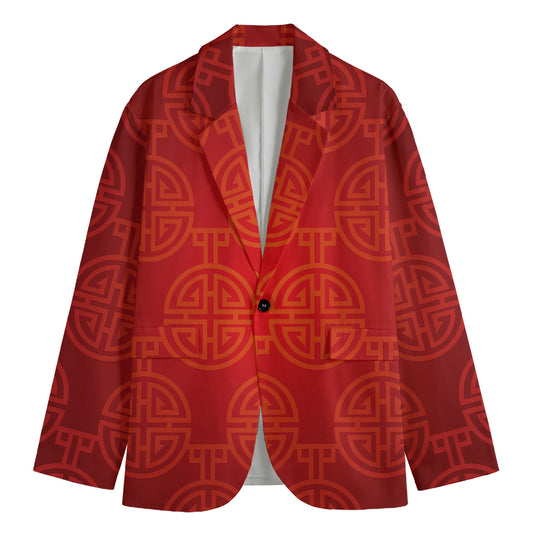 Chinese Lu Symbol Pattern Print Men's Blazer