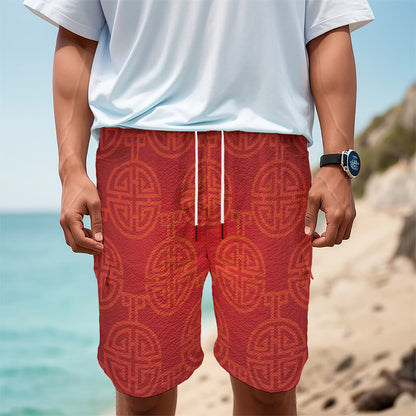 Chinese Lu Symbol Pattern Print Men's Cargo Shorts