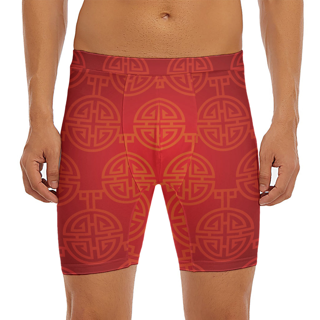 Chinese Lu Symbol Pattern Print Men's Long Boxer Briefs