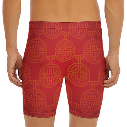 Chinese Lu Symbol Pattern Print Men's Long Boxer Briefs