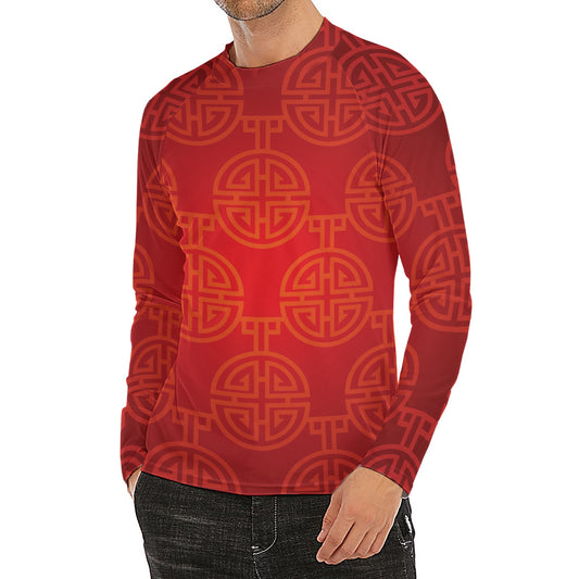 Chinese Lu Symbol Pattern Print Men's Long Sleeve Rash Guard