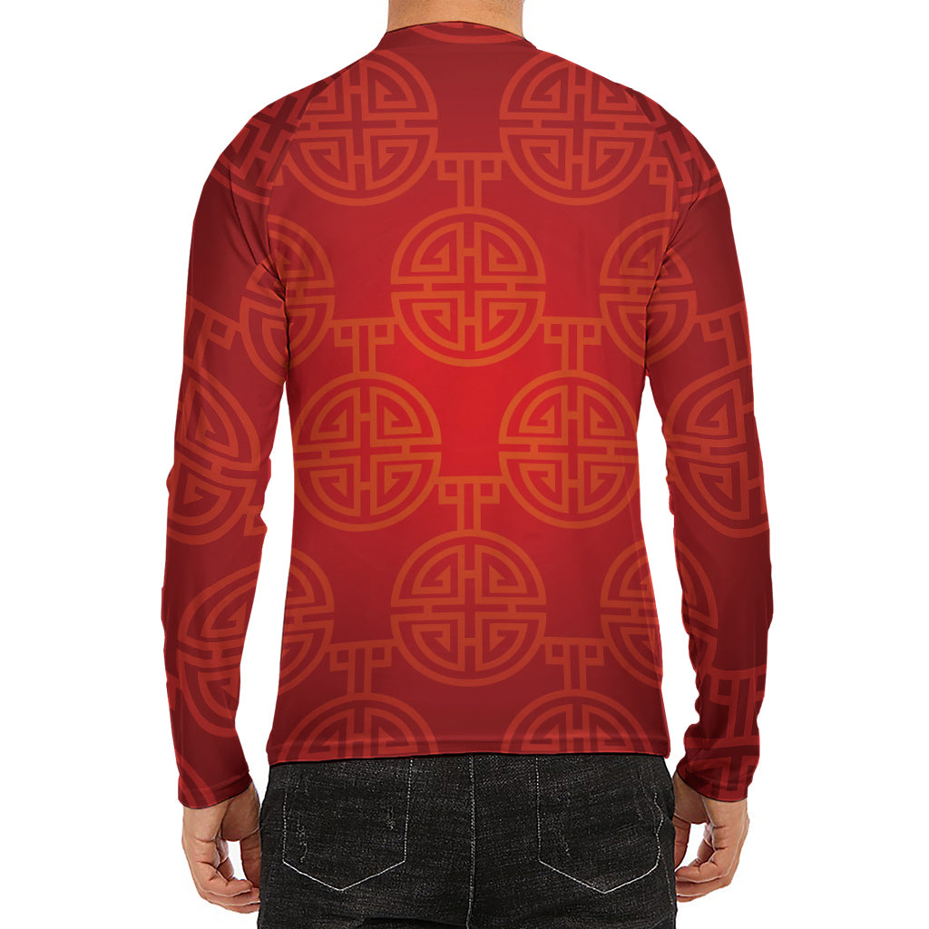 Chinese Lu Symbol Pattern Print Men's Long Sleeve Rash Guard