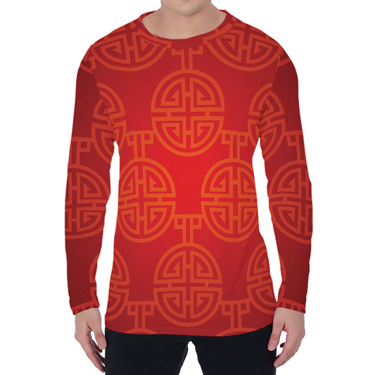 Chinese Lu Symbol Pattern Print Men's Long Sleeve T-Shirt