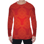 Chinese Lu Symbol Pattern Print Men's Long Sleeve T-Shirt
