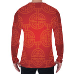 Chinese Lu Symbol Pattern Print Men's Long Sleeve T-Shirt