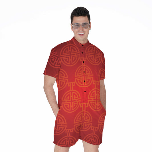 Chinese Lu Symbol Pattern Print Men's Rompers