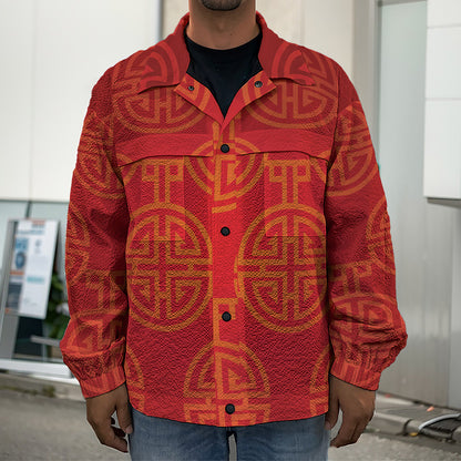 Chinese Lu Symbol Pattern Print Men's Shirt Jacket