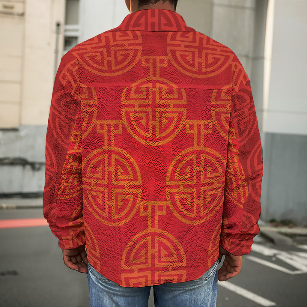 Chinese Lu Symbol Pattern Print Men's Shirt Jacket