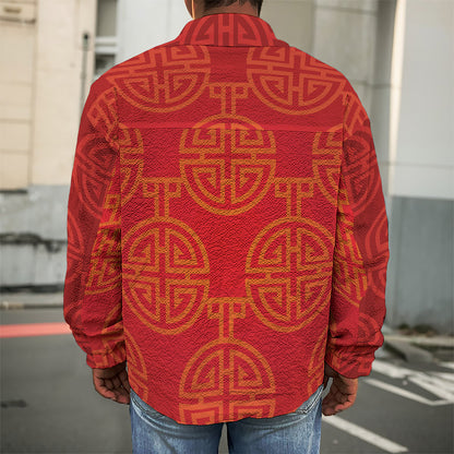 Chinese Lu Symbol Pattern Print Men's Shirt Jacket