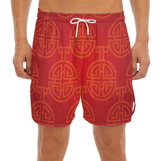 Chinese Lu Symbol Pattern Print Men's Split Running Shorts