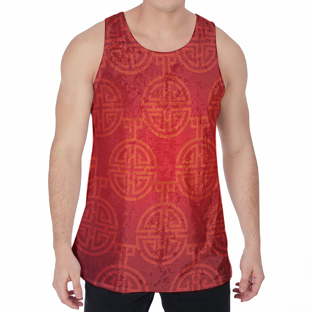Chinese Lu Symbol Pattern Print Men's Velvet Tank Top