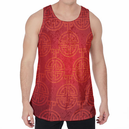 Chinese Lu Symbol Pattern Print Men's Velvet Tank Top