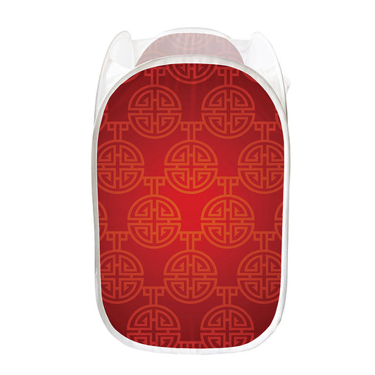 Chinese Lu Symbol Pattern Print Mesh Laundry Hamper