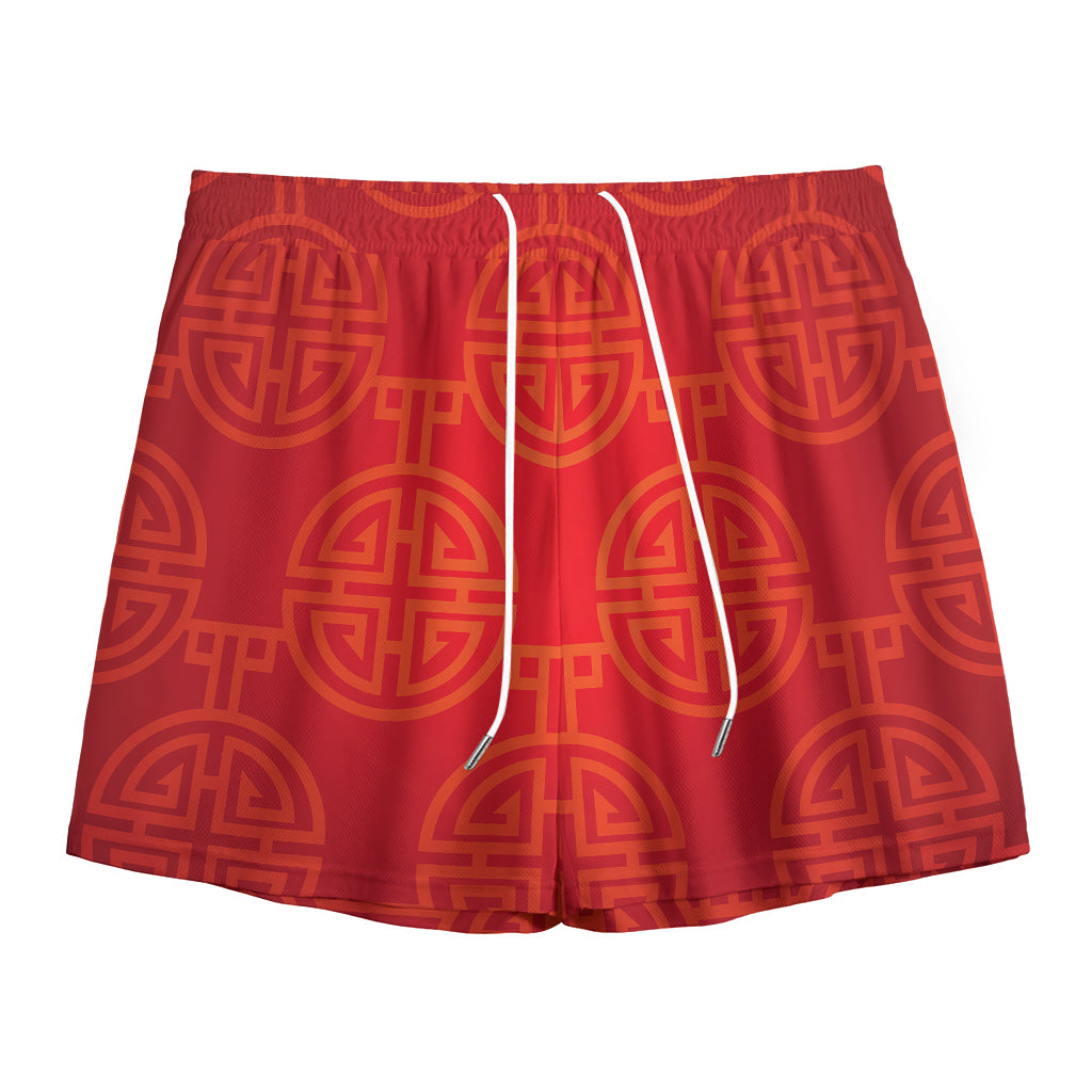 Chinese Lu Symbol Pattern Print Mesh Shorts