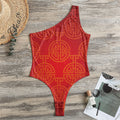 Chinese Lu Symbol Pattern Print One Shoulder Bodysuit