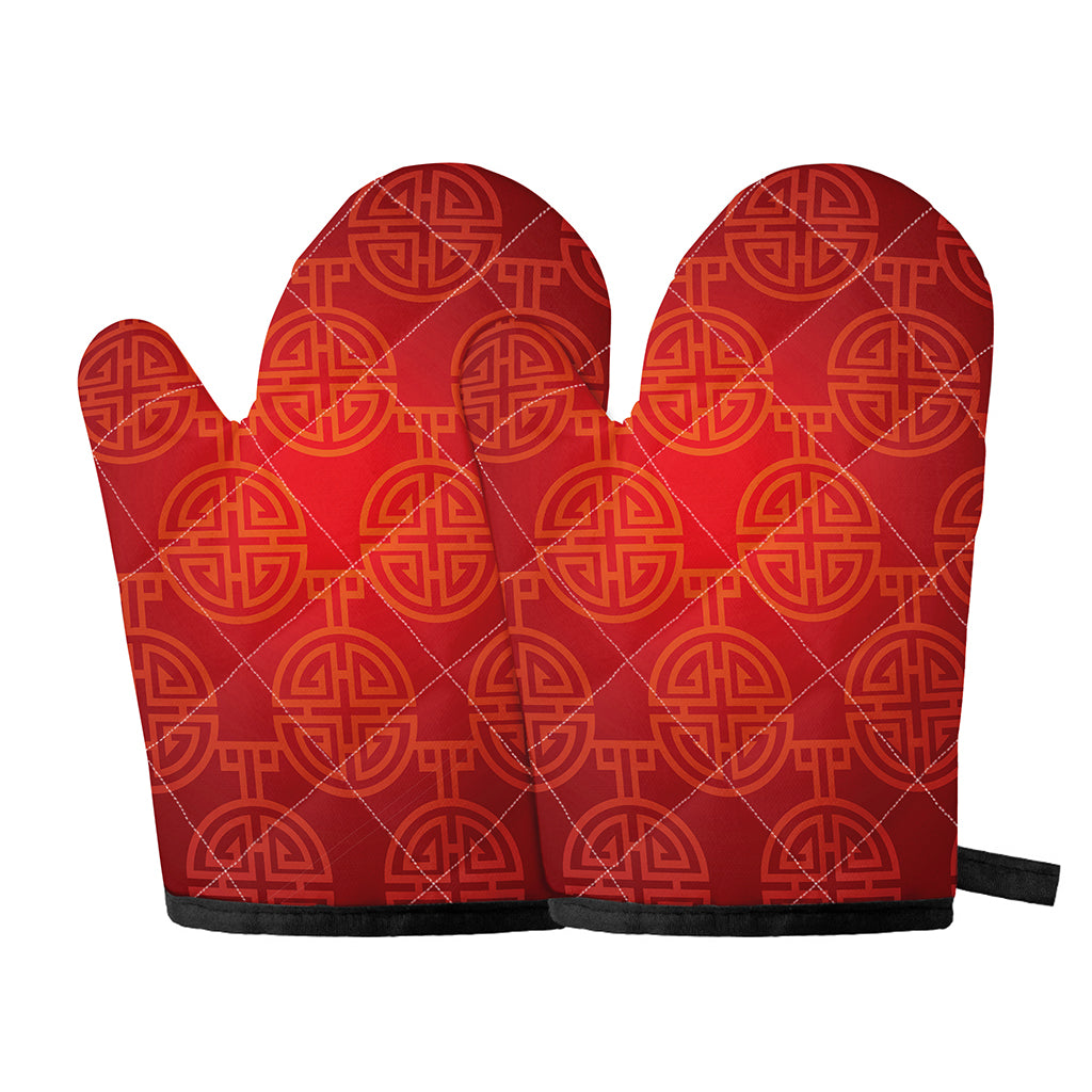 Chinese Lu Symbol Pattern Print Oven Mitts
