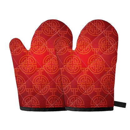 Chinese Lu Symbol Pattern Print Oven Mitts