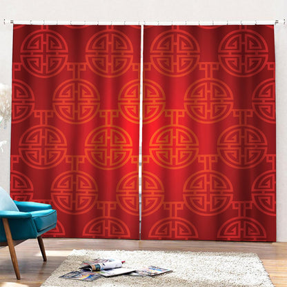 Chinese Lu Symbol Pattern Print Pencil Pleat Curtains