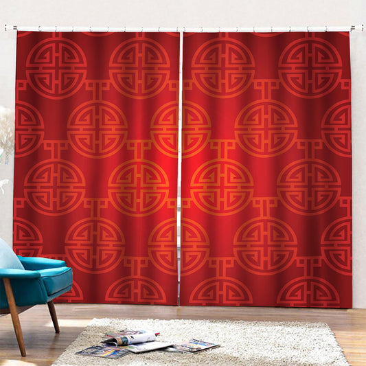Chinese Lu Symbol Pattern Print Pencil Pleat Curtains