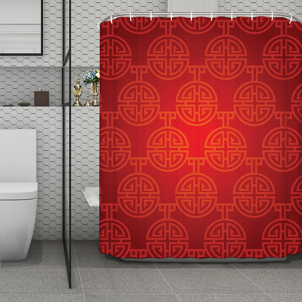 Chinese Lu Symbol Pattern Print Polyester Shower Curtain