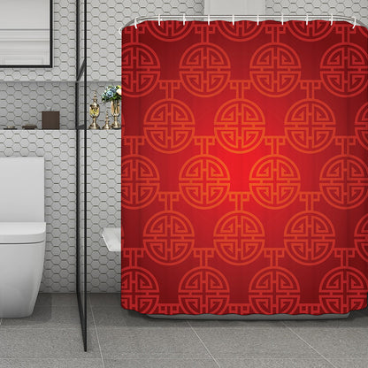 Chinese Lu Symbol Pattern Print Polyester Shower Curtain