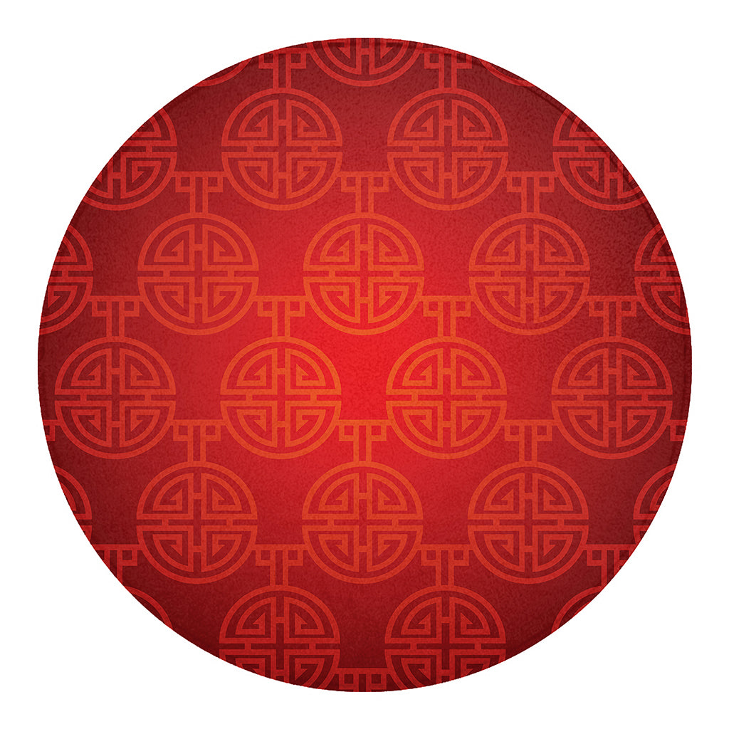 Chinese Lu Symbol Pattern Print Round Blanket