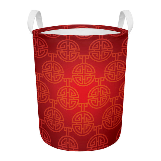 Chinese Lu Symbol Pattern Print Round Laundry Basket