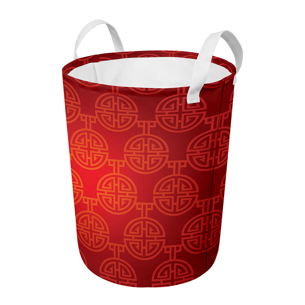 Chinese Lu Symbol Pattern Print Round Laundry Basket