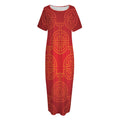 Chinese Lu Symbol Pattern Print Short Sleeve Long Nightdress