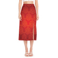 Chinese Lu Symbol Pattern Print Side Slit Midi Skirt