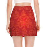 Chinese Lu Symbol Pattern Print Side Slit Mini Skirt