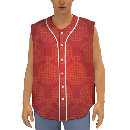 Chinese Lu Symbol Pattern Print Sleeveless Baseball Jersey