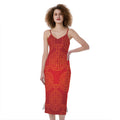 Chinese Lu Symbol Pattern Print Slim Fit Midi Cami Dress