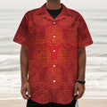 Chinese Lu Symbol Pattern Print Textured Short Sleeve Shirt