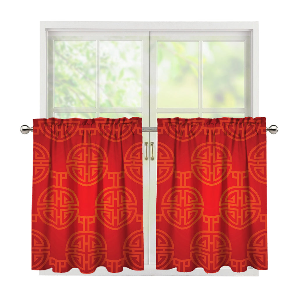 Chinese Lu Symbol Pattern Print Tier Curtains