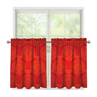 Chinese Lu Symbol Pattern Print Tier Curtains