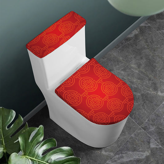 Chinese Lu Symbol Pattern Print Toilet Lid And Tank Cover Set