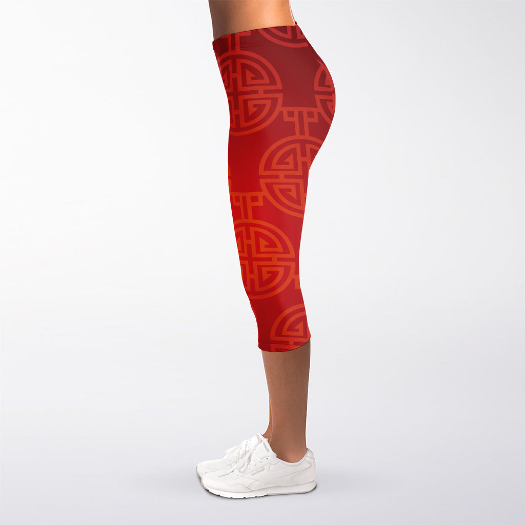 Chinese Lu Symbol Pattern Print Women's Capri Leggings