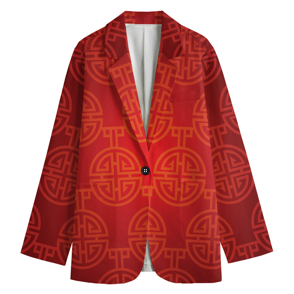 Chinese Lu Symbol Pattern Print Women's Cotton Blazer