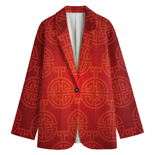 Chinese Lu Symbol Pattern Print Women's Cotton Blazer